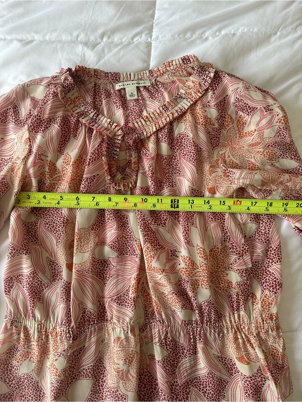 Banana Republic 100% Silk Flowy Floral Puff Quarter Sleeve Blouse Size M Boho